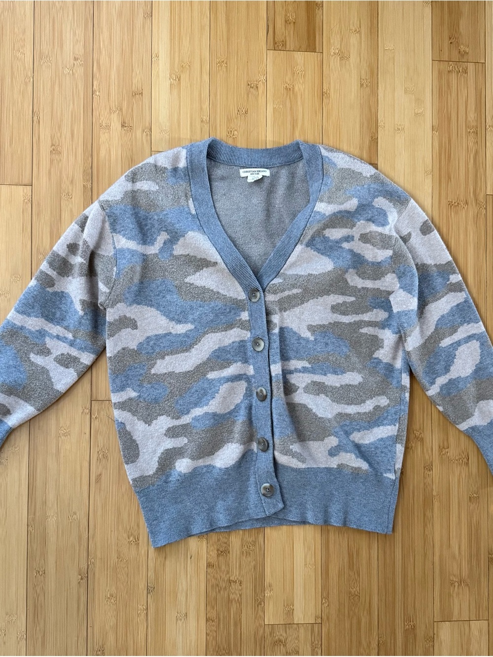 Christian Siriano Gray Camo V-Neck Button Cardigan